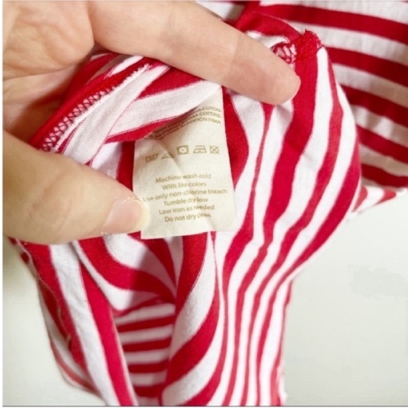 We the Free Avery tee red white striped v neck cotton - Picture 7 of 8
